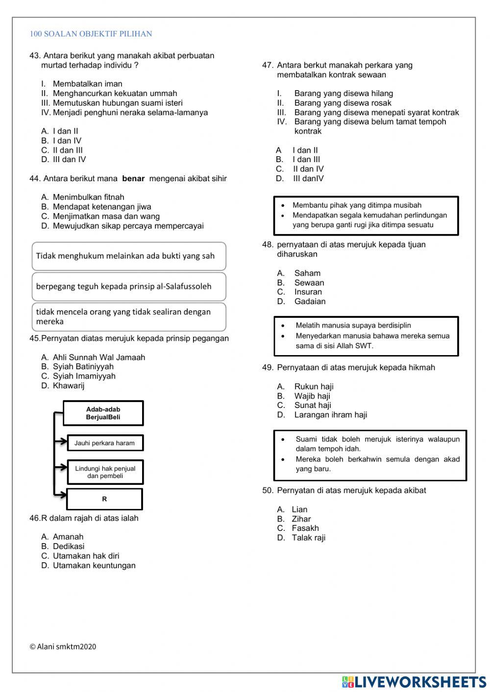 90 SOALAN OBJEKTIF PENDIDIKAN ISLAM K1
