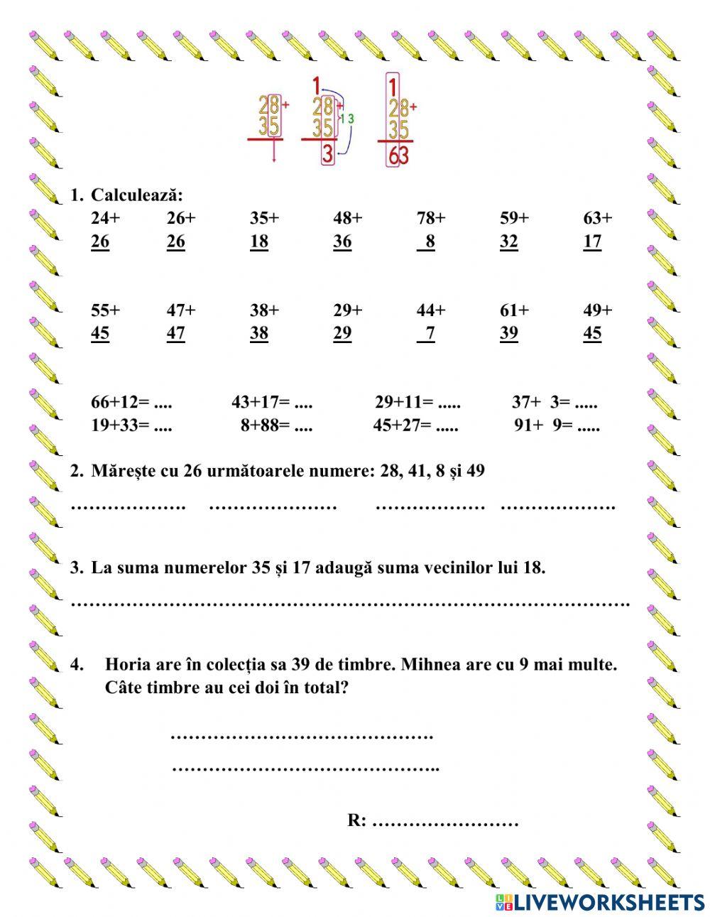 Adunarea nr.0-100 cu trecere peste ordin