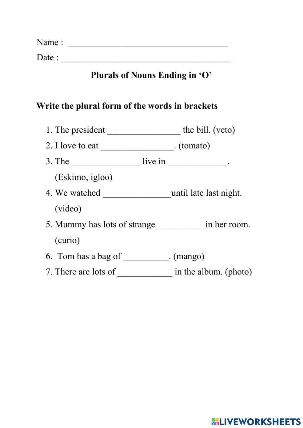 Plurals of words that end in o- The use of a and an