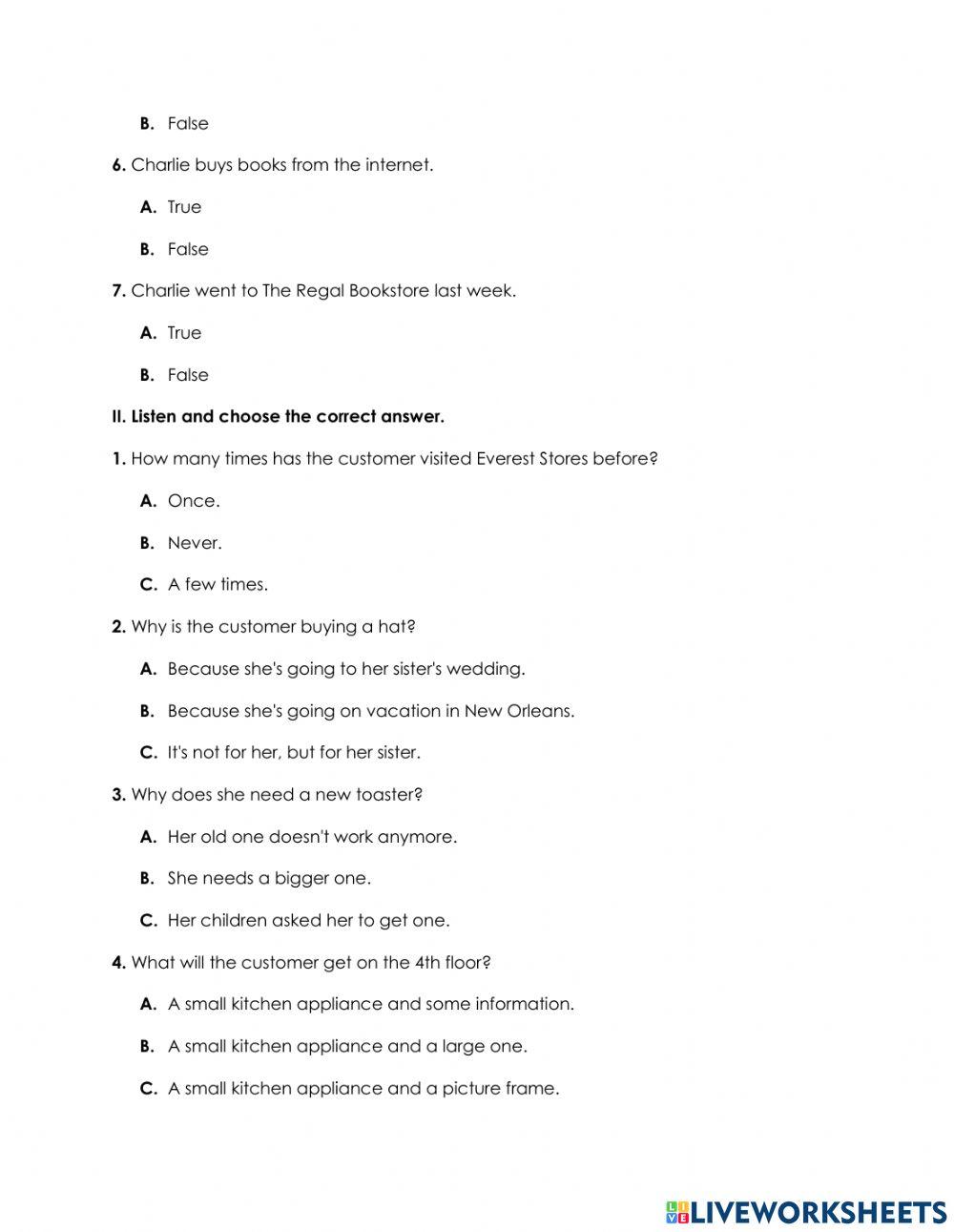 Grade 6 Listening Quarter quiz 1