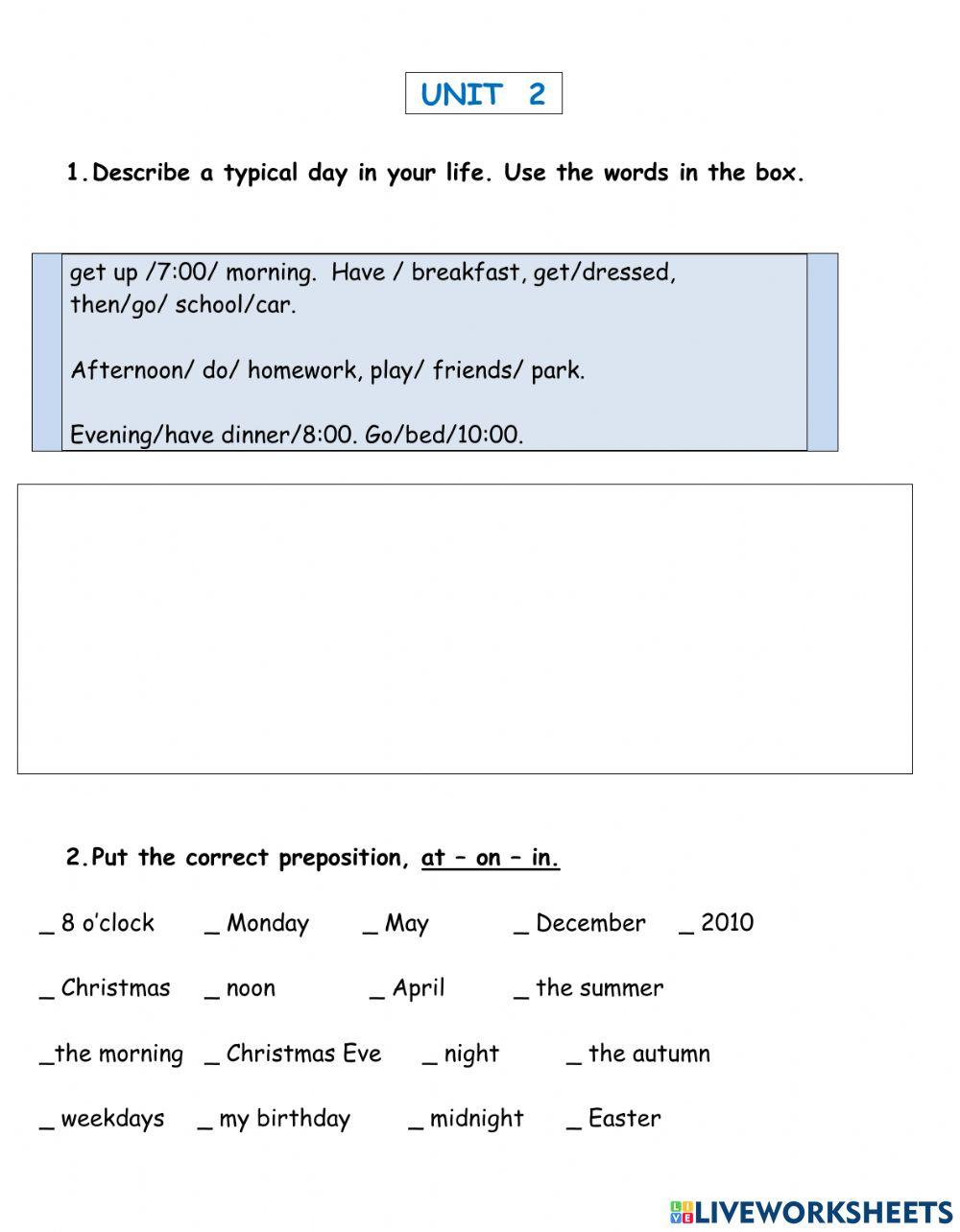 Revision test Class E Unit 2