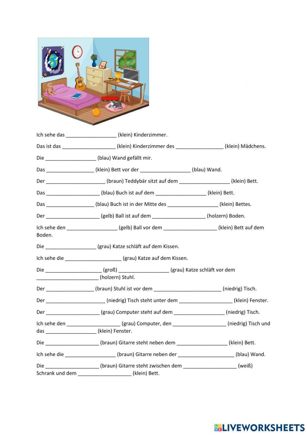 Adjektivdeklination - Zimmerbescheibung