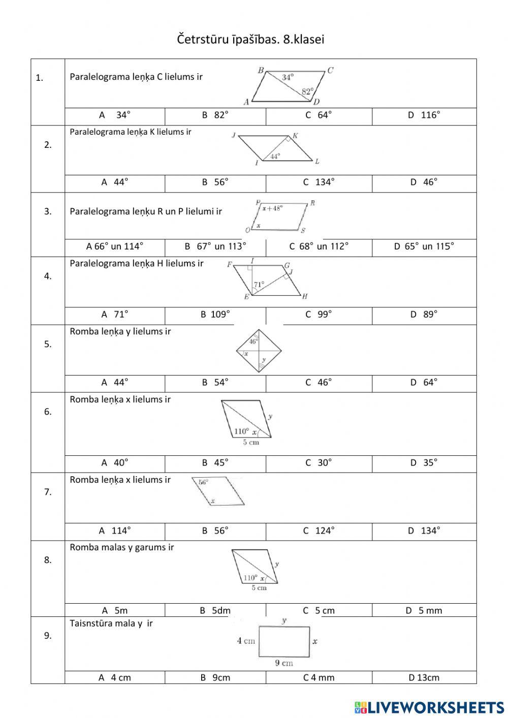 Četrstūru īpašības.