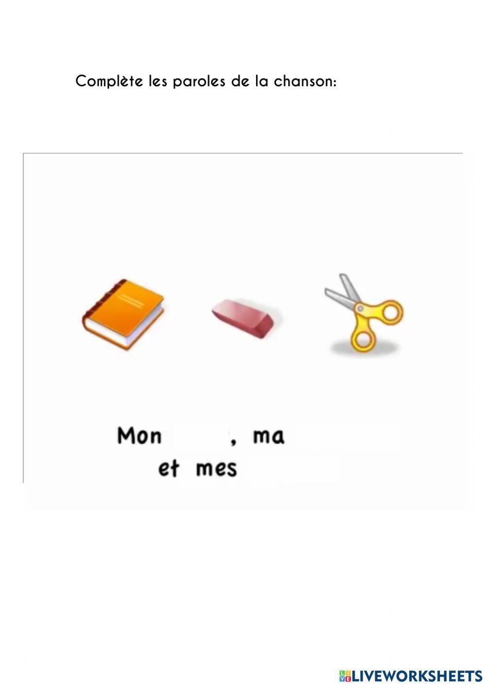 Fiche matériel scolaire-chanson -sac-à-dos mon sac-à-dos