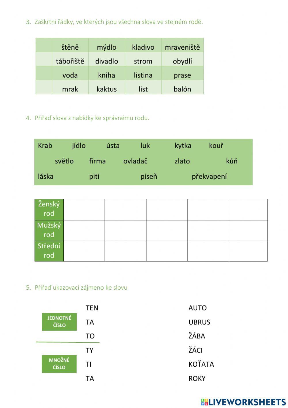 Procvičování rodu podstatných jmen