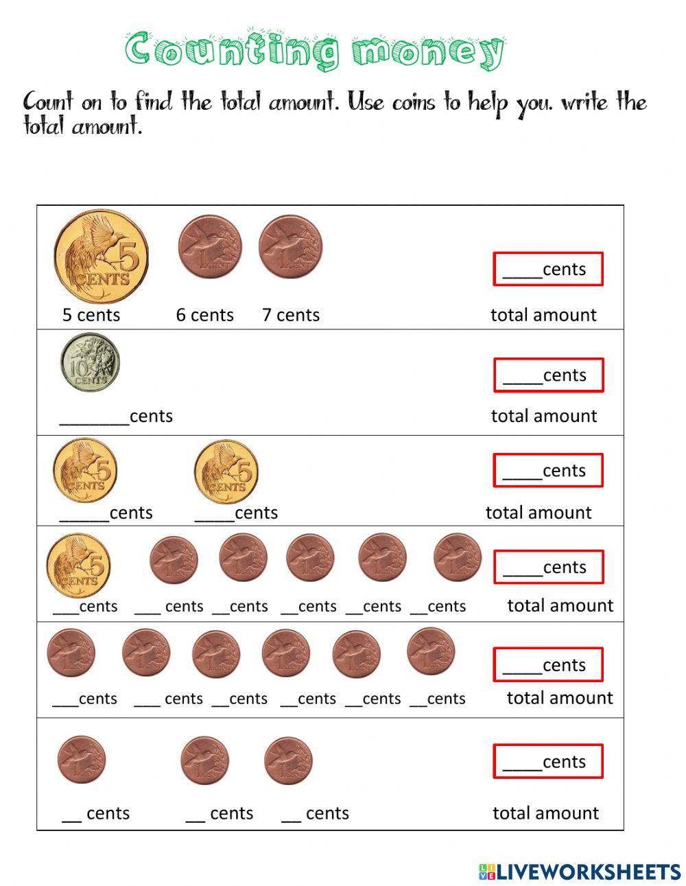 Counting money math worksheet | Live Worksheets