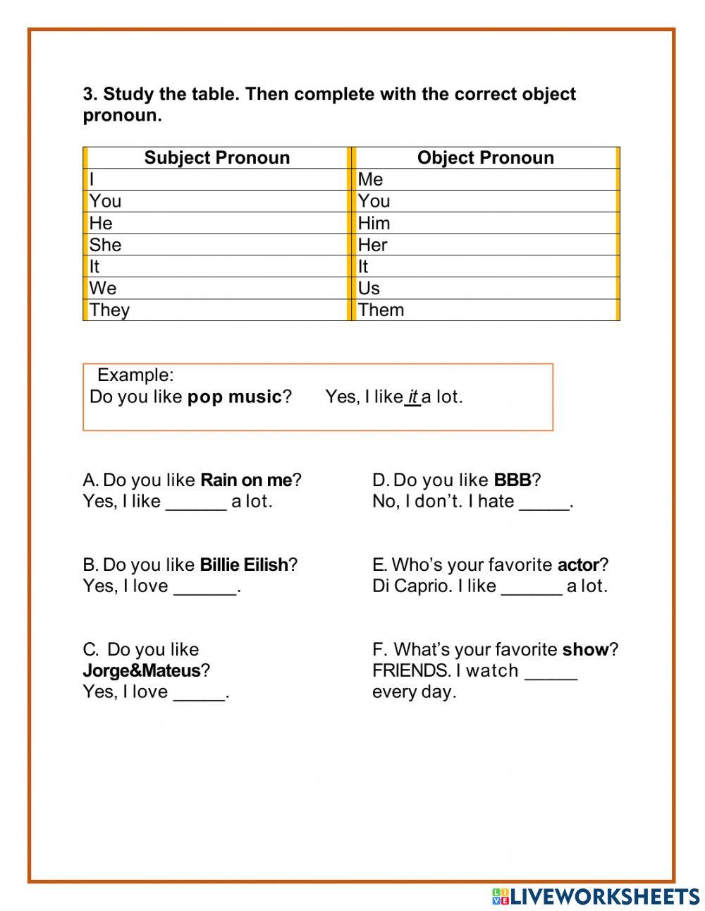 Do you like + object pronoun