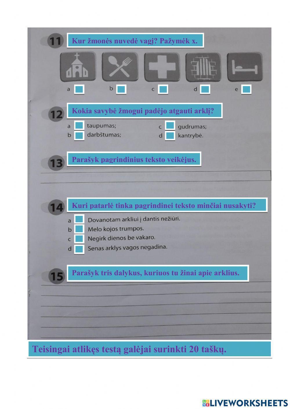 TEKSTO SUVOKIMO TESTAS 3 KLASĖ