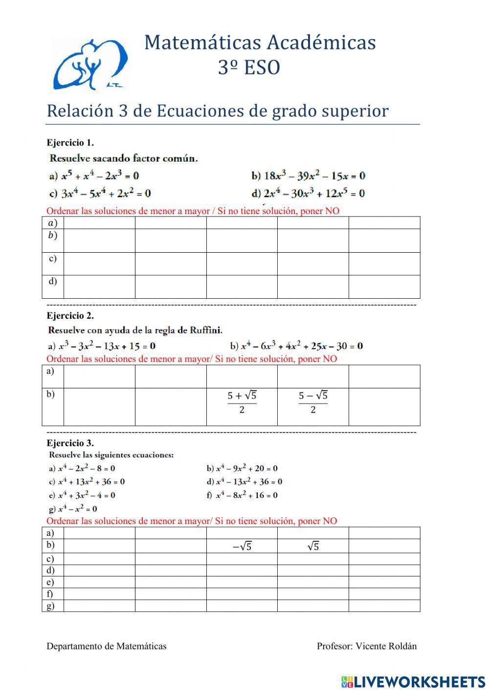 Ecuaciones de grado superior