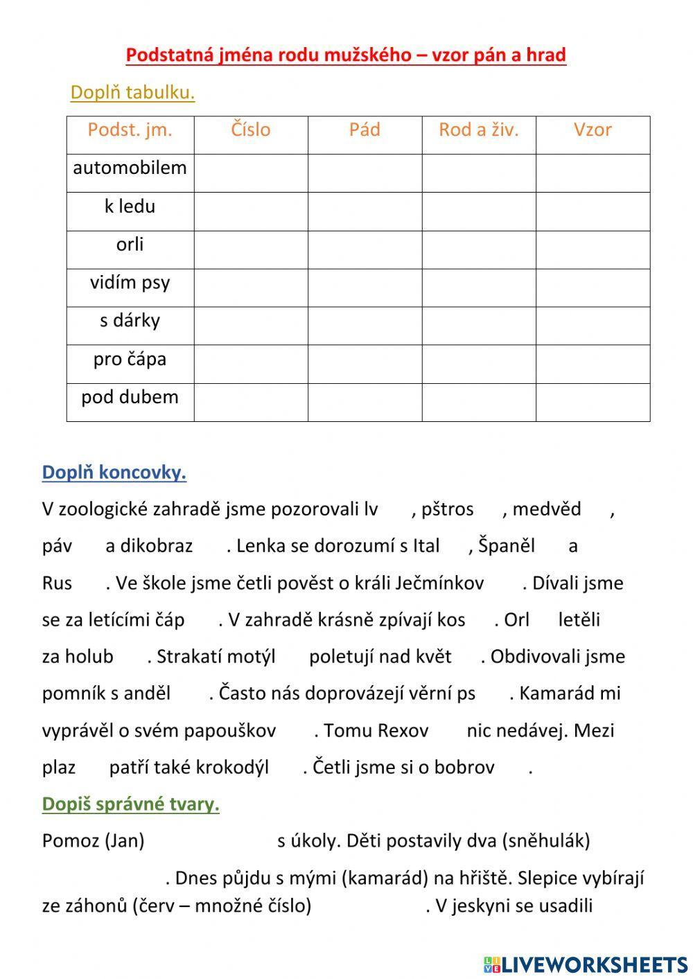 Vzory podstatných jmen