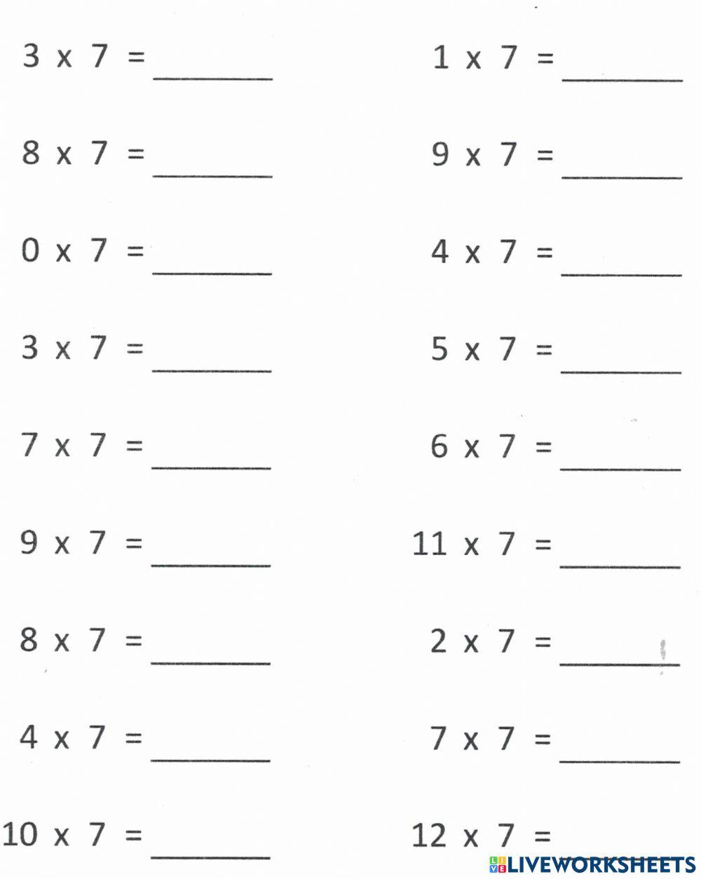 Multiplication Drill LiveWorksheets 736870