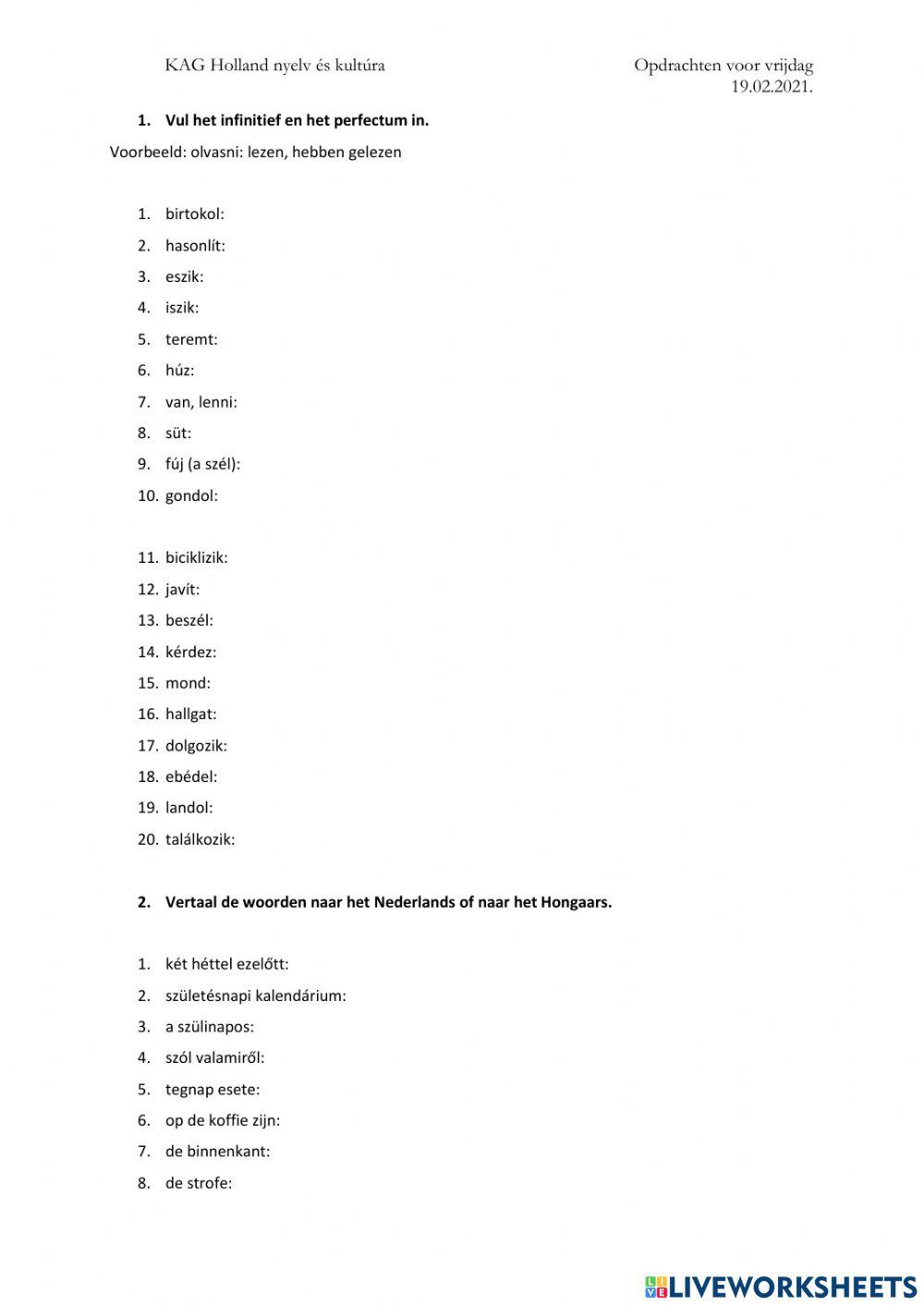 Perfectum en woordenschat