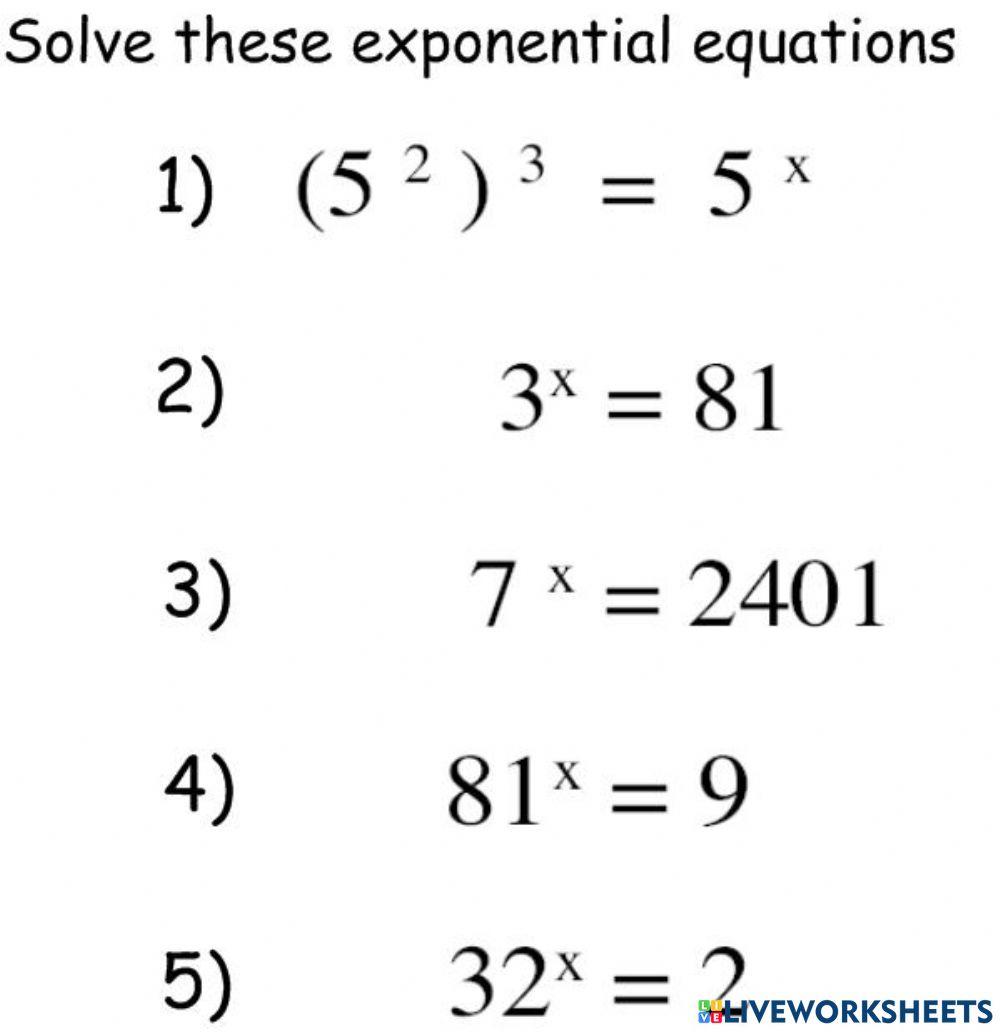 Exponential equations exit ticket new online exercise for live