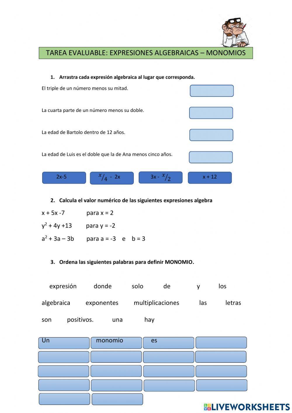EXPRESIONES ALGEBRAICAS- MONOMIOS