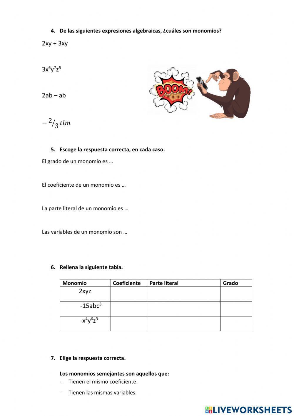 EXPRESIONES ALGEBRAICAS- MONOMIOS