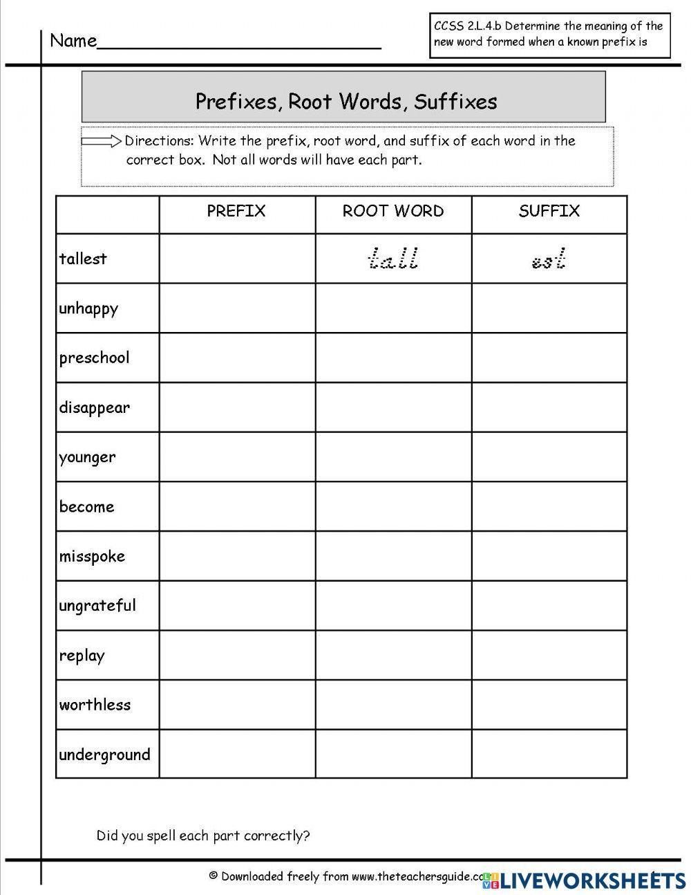 Suffixes and prefixes