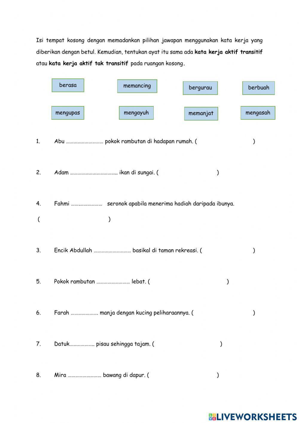 Kata Kerja Aktif Transitif dan Kata Kerja Aktif Tak Transitif