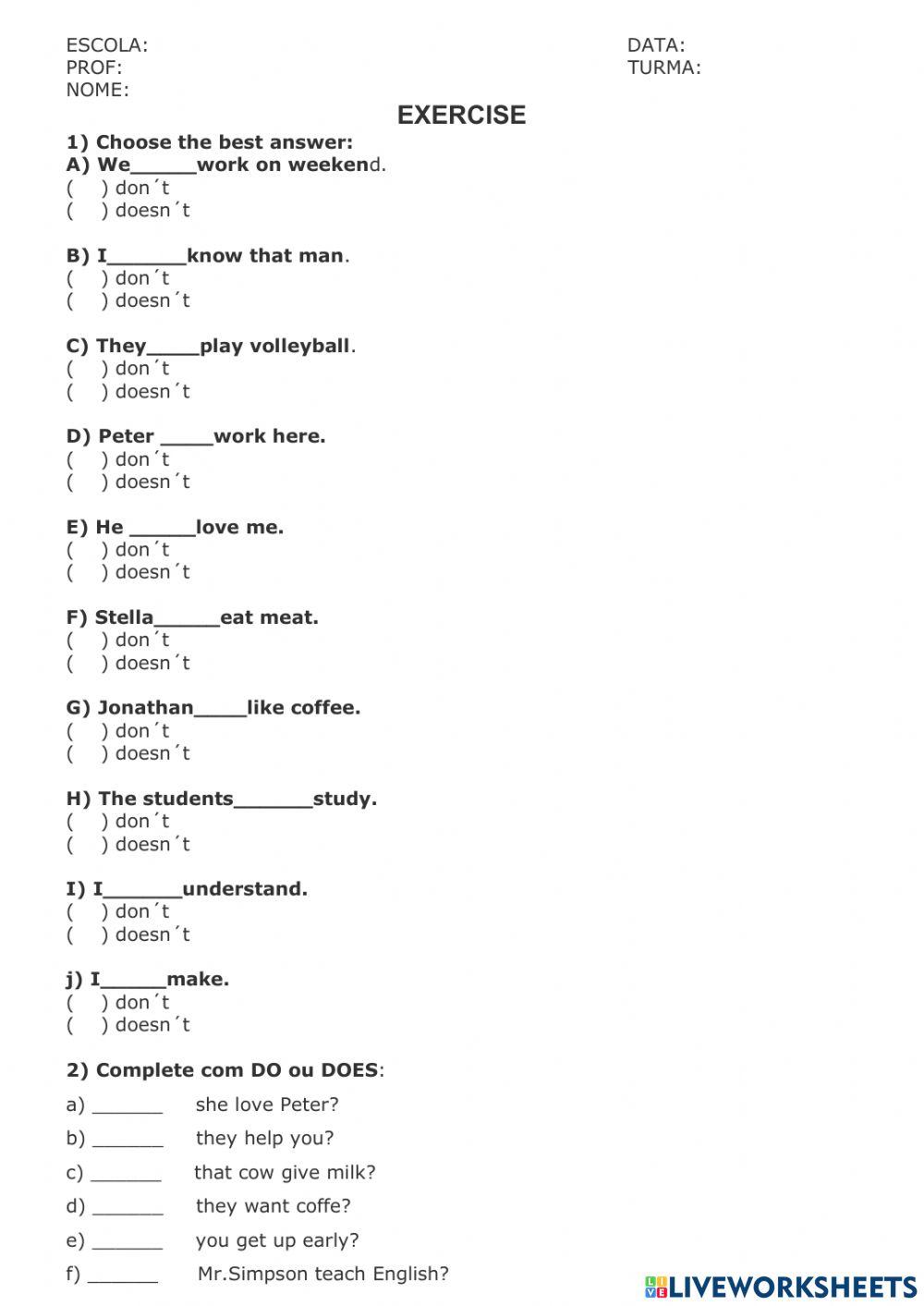 Atividades de inglês