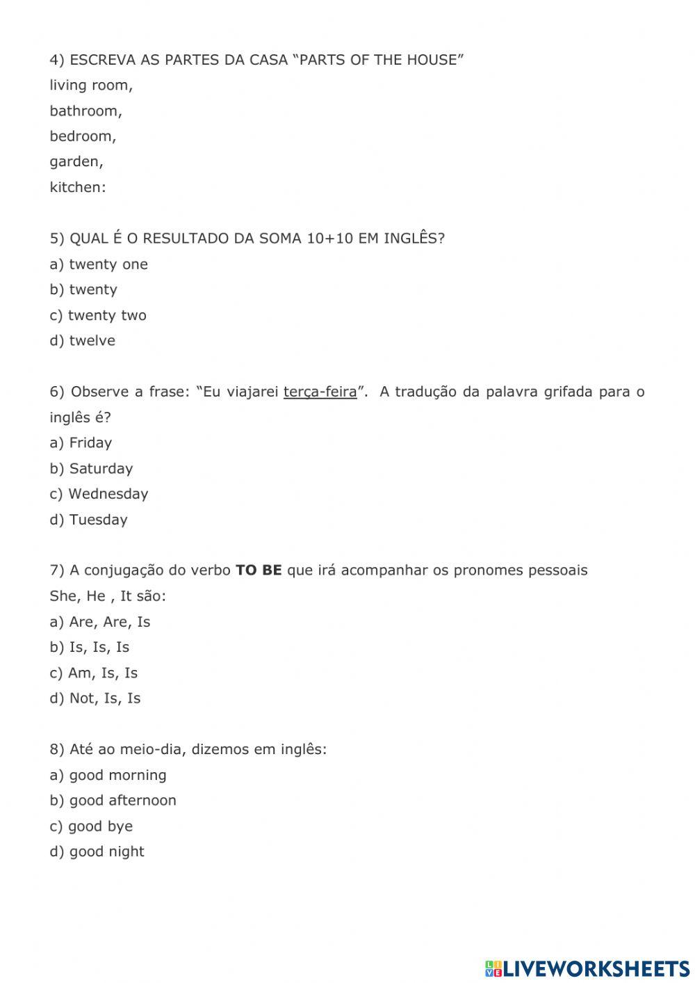 Atividades de inglês