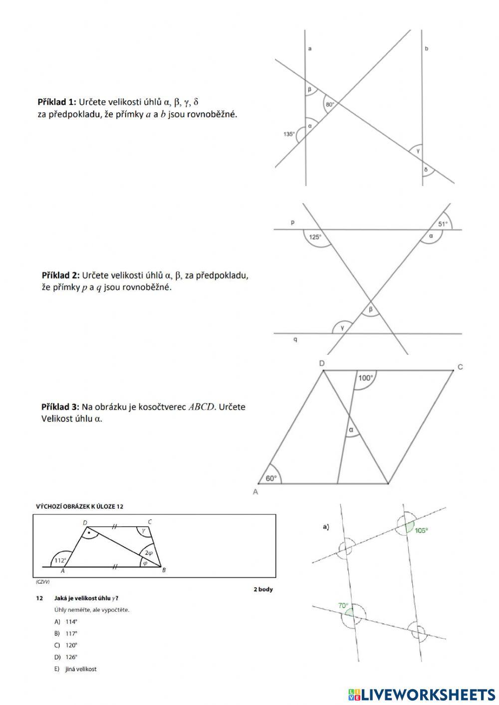 Příprava na přijímací zkoušky: úhel, dvojice úhlů