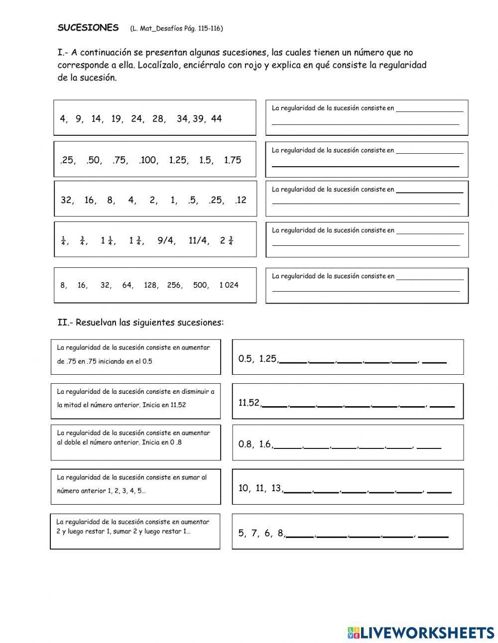 SEries numericas para sexto grado