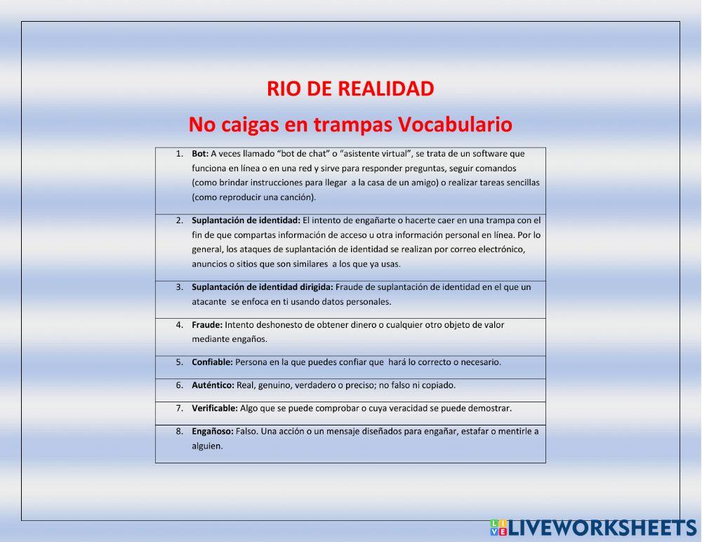 RIO DE REALIDAD - VOCABULARIO 