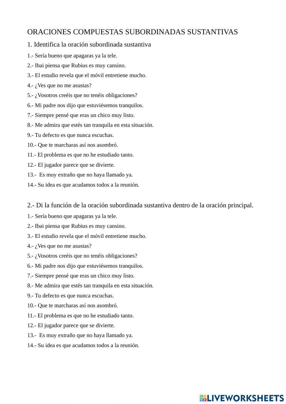 Oraciones subordinadas sustantivas