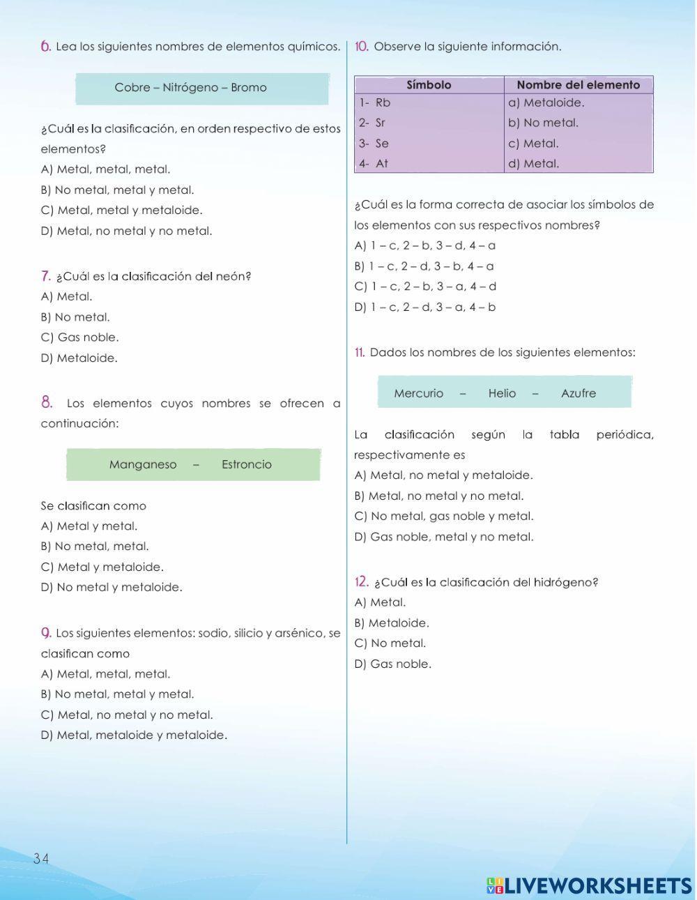 tabla periódica de elementos con metales no metales y metaloides