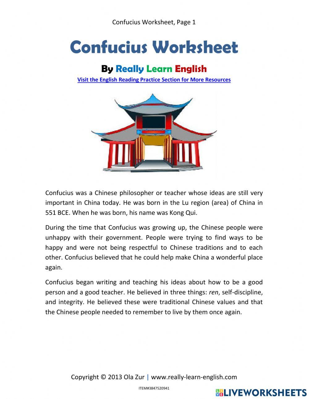 SS Confucius Worksheet online exercise for | Live Worksheets