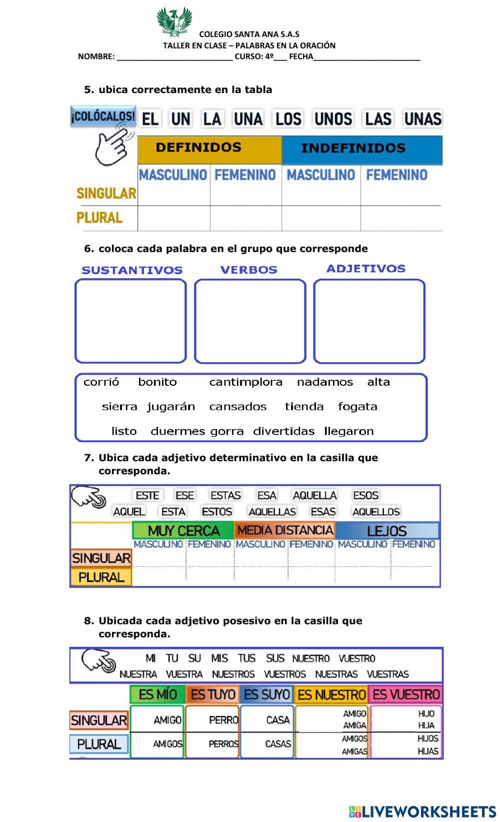 Palabras en la oración