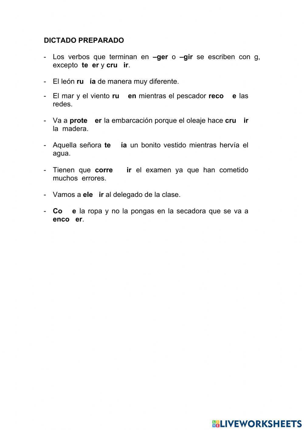 Dictado verbos -ger -gir