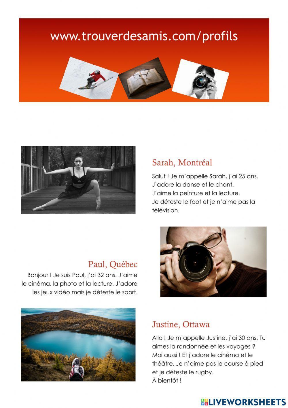 Les sports - les loisirs. Dire ce qu'on aime - n'aime pas