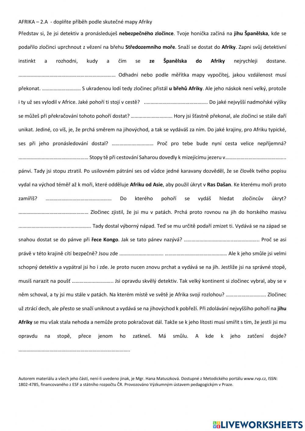 Afrika - práce s mapou