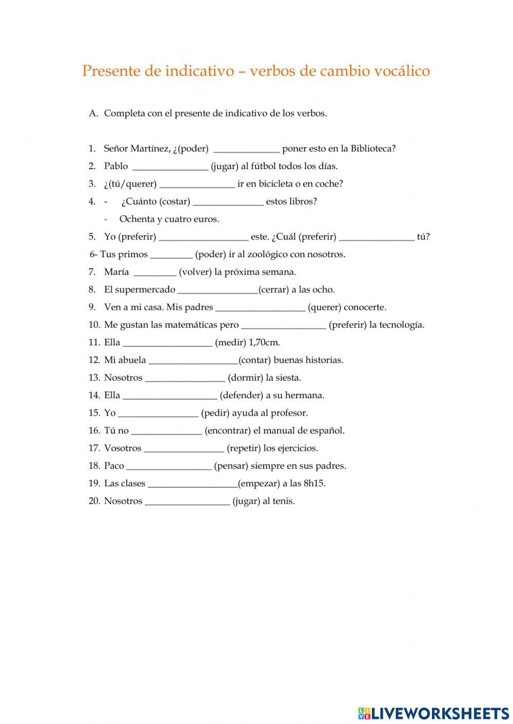 Verbos de cambio vocálico - presente de indicativo