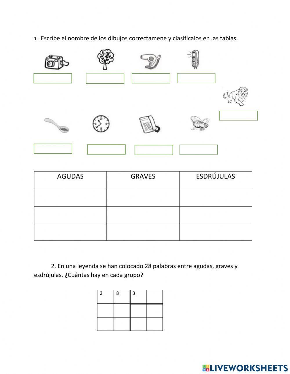 Palabras agudas graves esdrújulas Palabras agudas graves esdrújulas