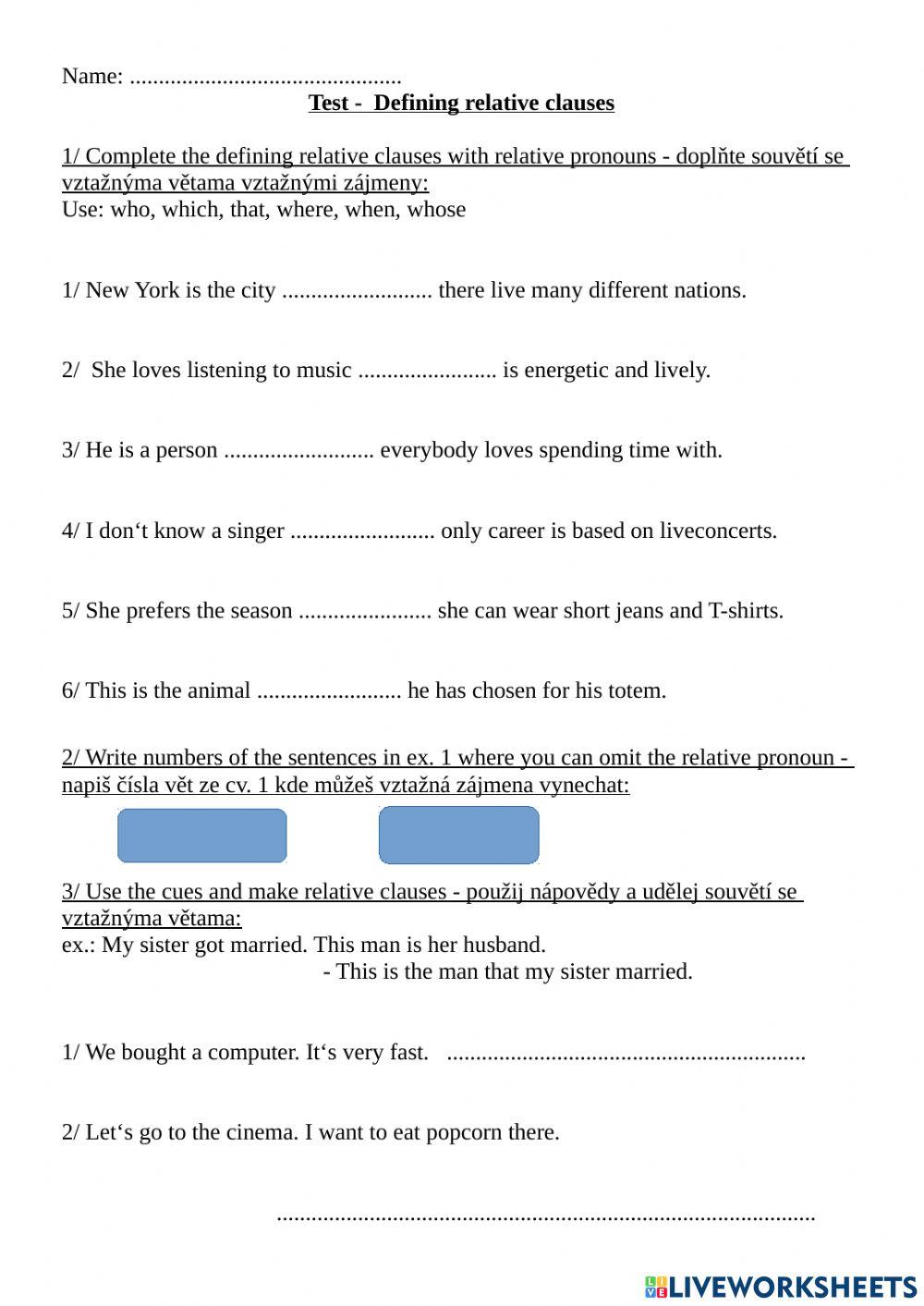 Defining relative clauses online worksheet for intermediate | Live ...