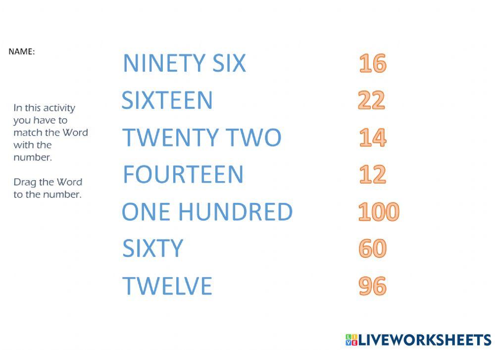 Numbers from 1 to 100