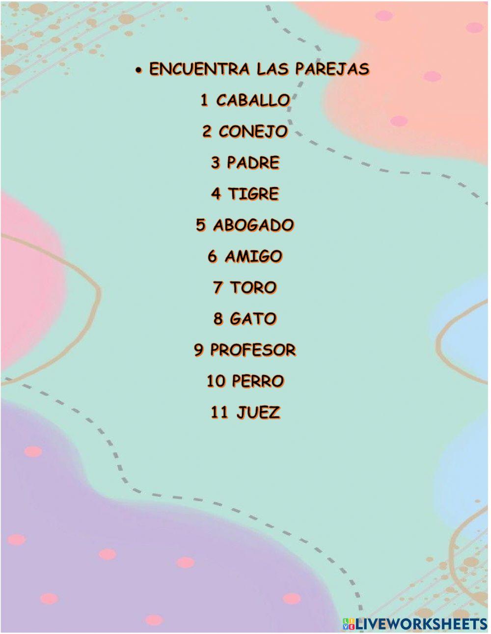 Sopa de letras sustantivos MASCULINO Y FEMENINO