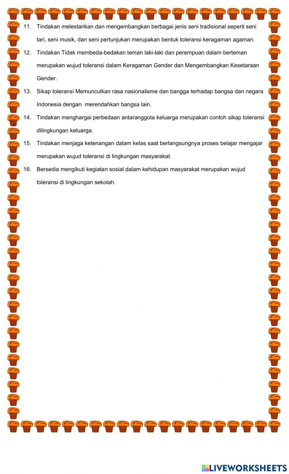 Lembar Kegiatan belajar toleransi