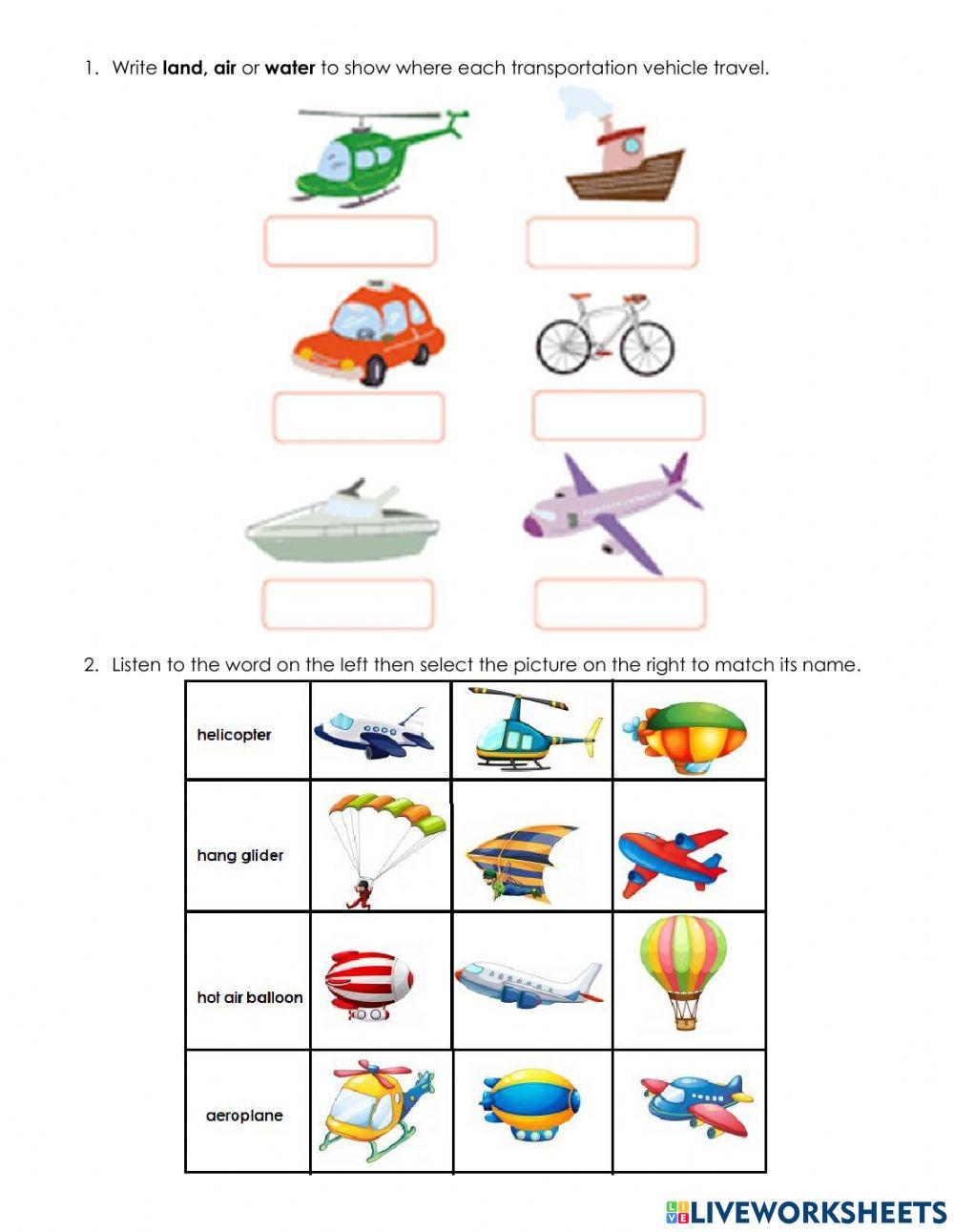 Transportation theme worksheet 5yo online exercise for live worksheets