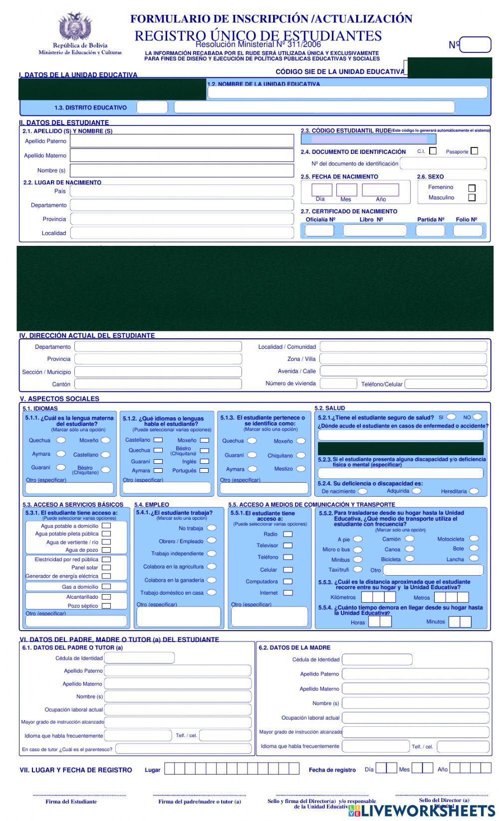 FORMULARIO DE ACTUALIZACIÓN DE INSCRIPCIÓN 