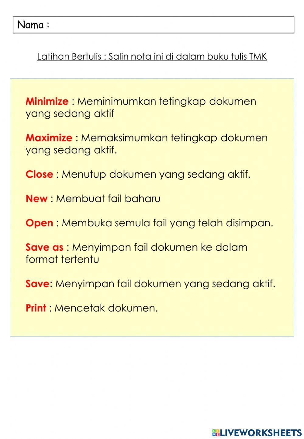 TMK Tahun 6 : Kenali ikon MS Word