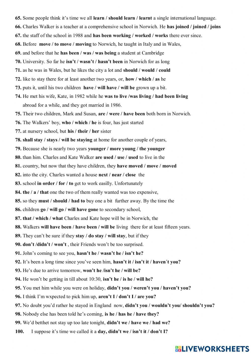 PLACEMENT TEST online exercise for | Live Worksheets
