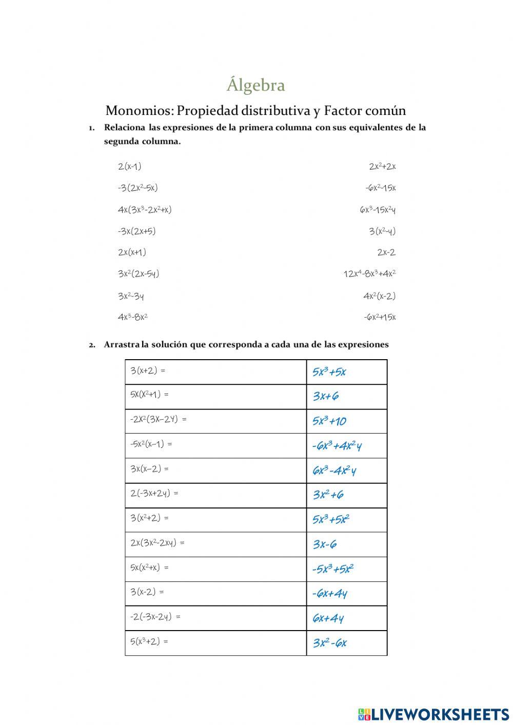 Álgebra: distributiva y factor común
