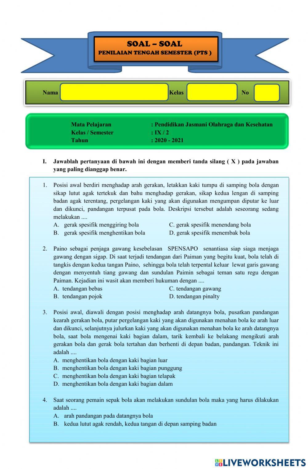 PTS PJOK Kls 9 Sem 2 2020-2021