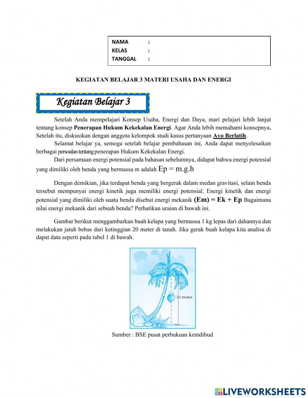 Lembar Kerja Peserta Didik KEGIATAN 3 USAHA DAN ENERGI