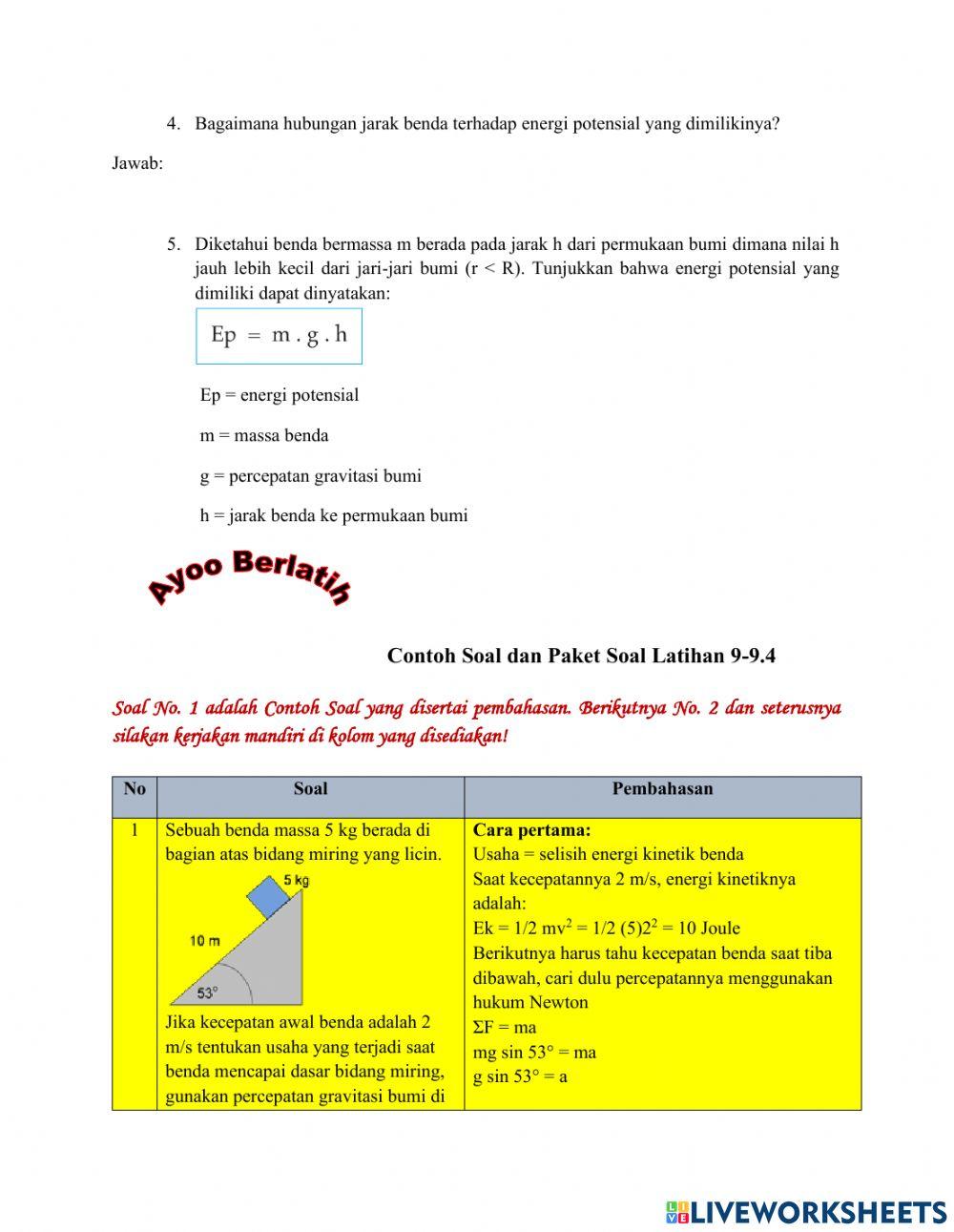 Lembar Kerja Peserta Didik KEGIATAN 3 USAHA DAN ENERGI
