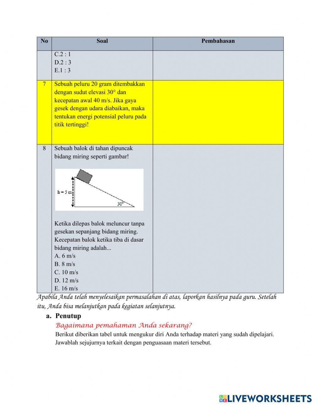 Lembar Kerja Peserta Didik KEGIATAN 3 USAHA DAN ENERGI