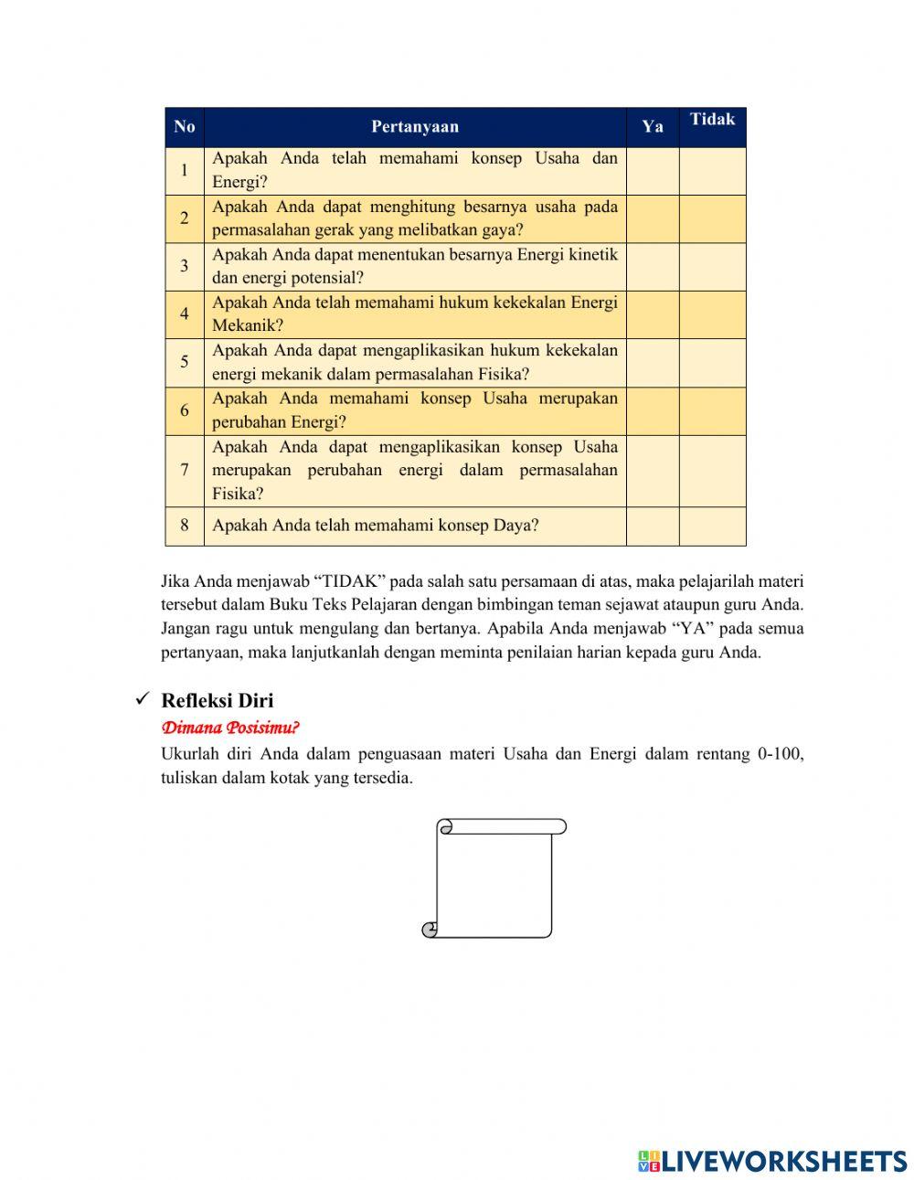 Lembar Kerja Peserta Didik KEGIATAN 3 USAHA DAN ENERGI