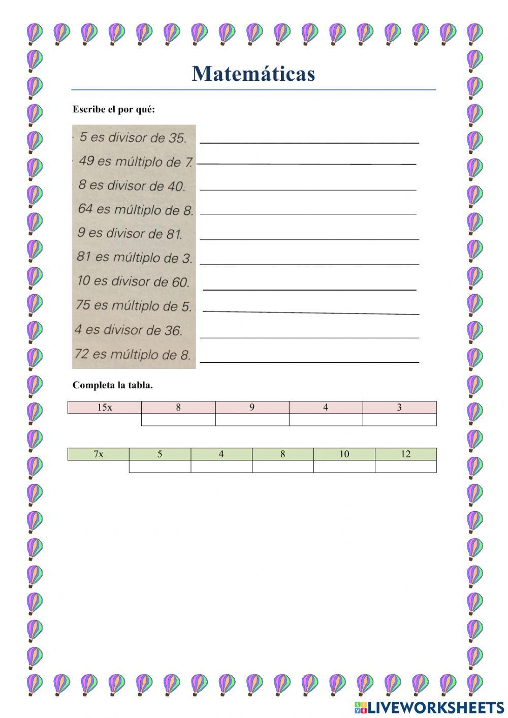 Múltiplos y divisores de un numero